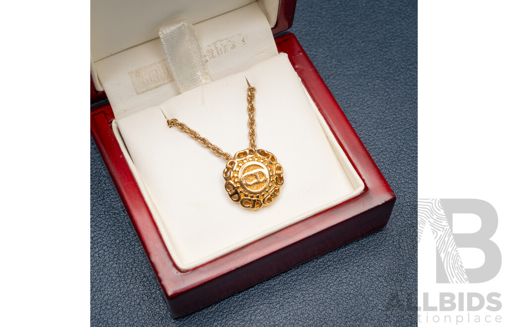 Christian Dior Coin Style Pendant & Necklace, 40+5cm, Gold Tone as New