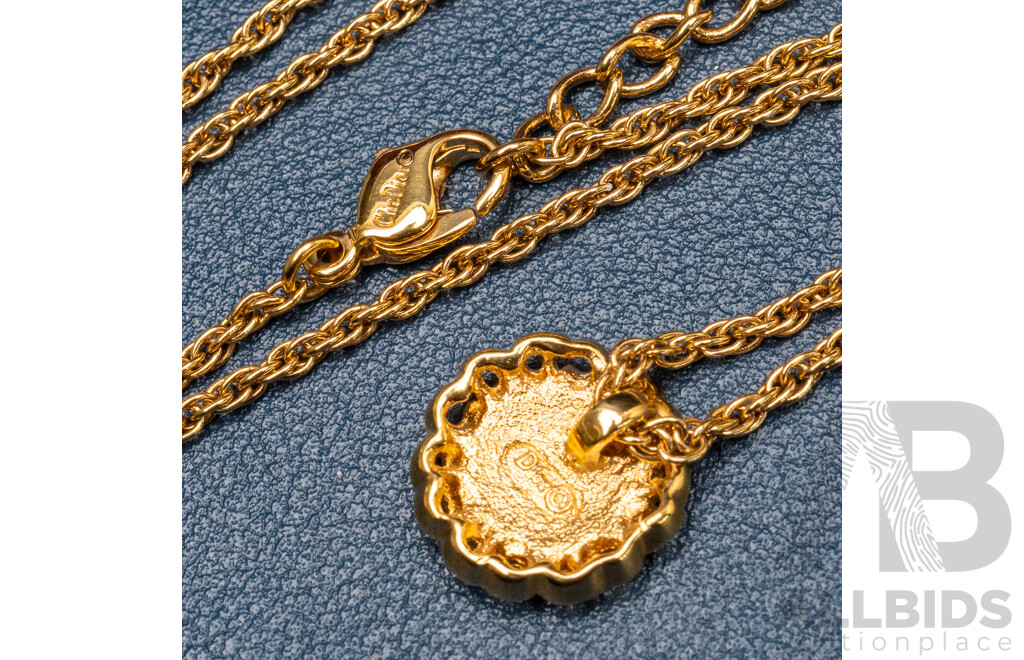 Christian Dior Coin Style Pendant & Necklace, 40+5cm, Gold Tone as New