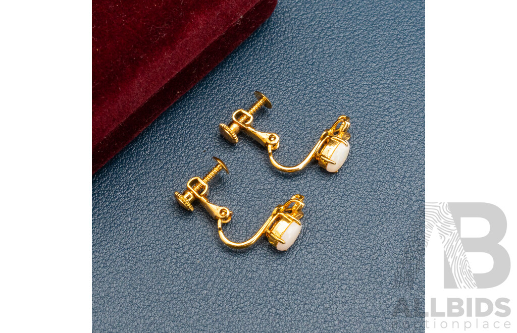 Australian Crystal Opal Godl Toen Clip on Earrings, 12mm, New in Box