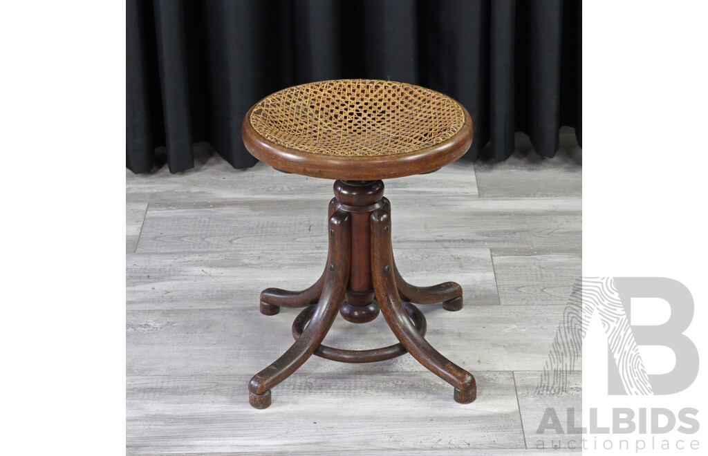 Vintage Bentwood Cane Swivel Stool by Thonet