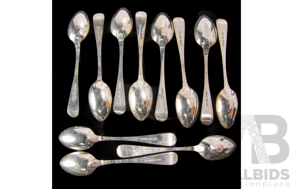 Set Eleven Antique Sterling Silver Teaspoons with Engraved Detail and Monogram H to Handle, Sheffield 1901