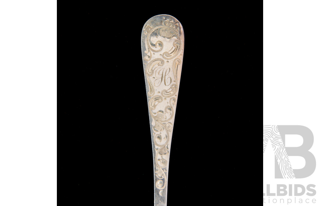 Set Eleven Antique Sterling Silver Teaspoons with Engraved Detail and Monogram H to Handle, Sheffield 1901