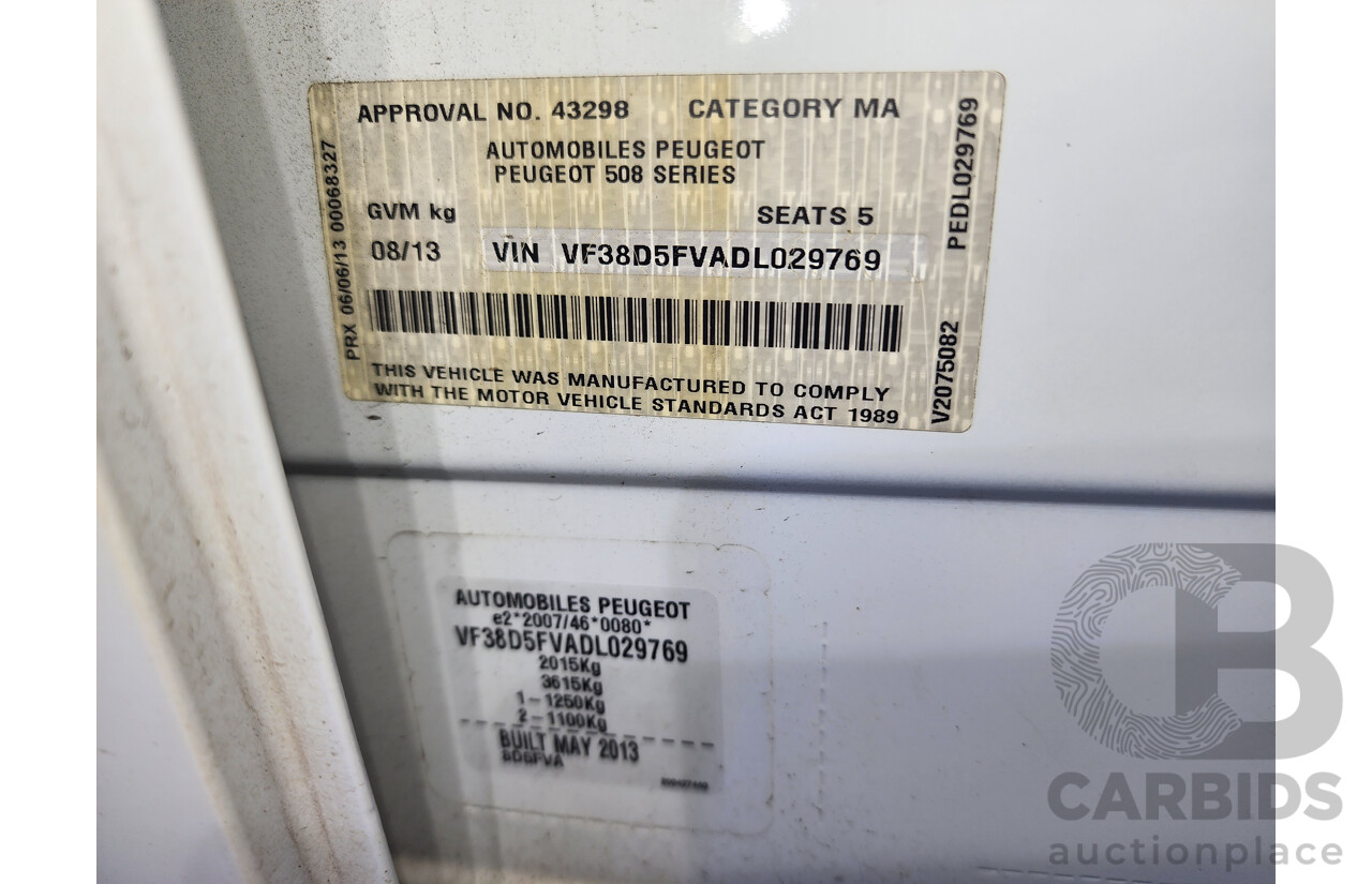 8/2013 Peugeot 508 Active 1.6T MY13 4d Sedan White 1.6L