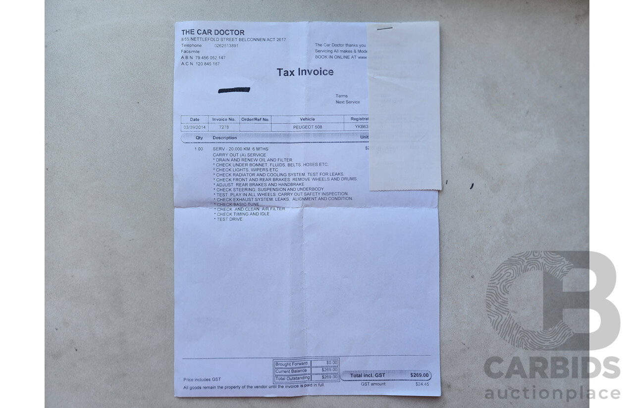 8/2013 Peugeot 508 Active 1.6T MY13 4d Sedan White 1.6L