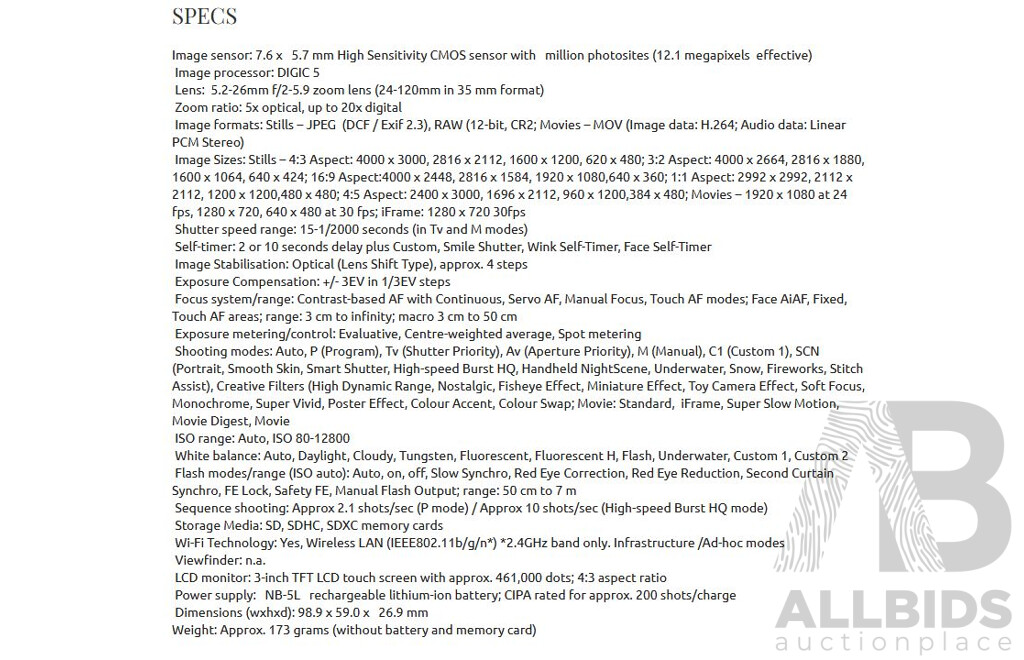 Canon PowerShot S110 Digital Camera with Battery Charger