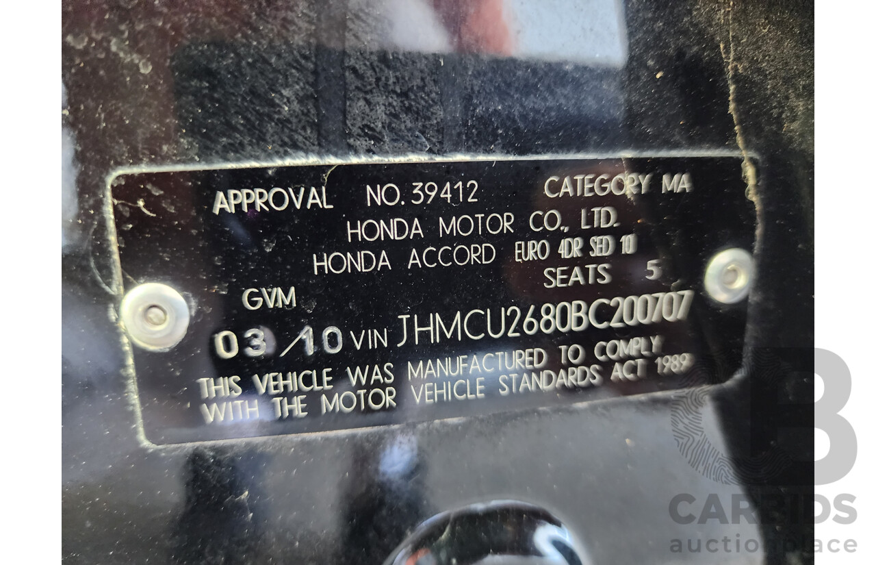 3/2010 Honda Accord EURO Luxury NAVI 10 4d Sedan Black 2.4L