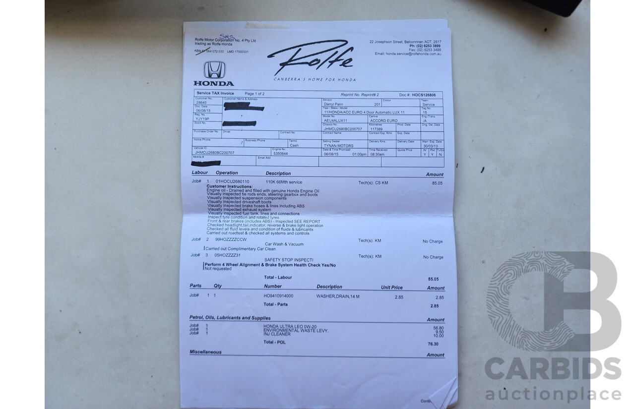 3/2010 Honda Accord EURO Luxury NAVI 10 4d Sedan Black 2.4L