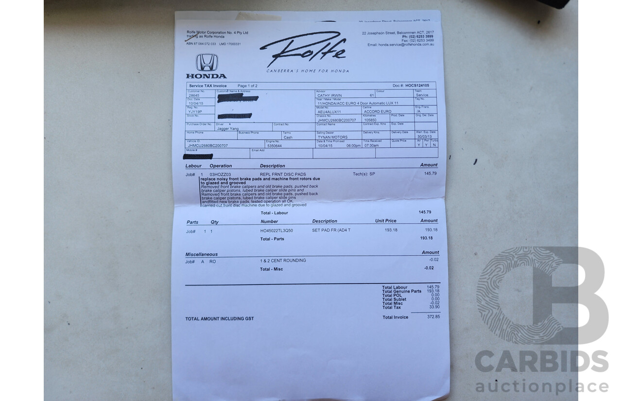 3/2010 Honda Accord EURO Luxury NAVI 10 4d Sedan Black 2.4L