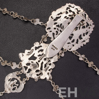 Antique Sterling Silver Chatelaine with Cherub Motifs and (5) Sterling Silver Attachments, Letter of Provenance, 173.0 Grams C.1849-1888