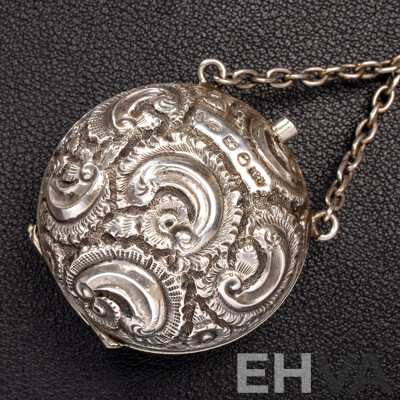 Antique Sterling Silver Chatelaine with Cherub Motifs and (5) Sterling Silver Attachments, Letter of Provenance, 173.0 Grams C.1849-1888