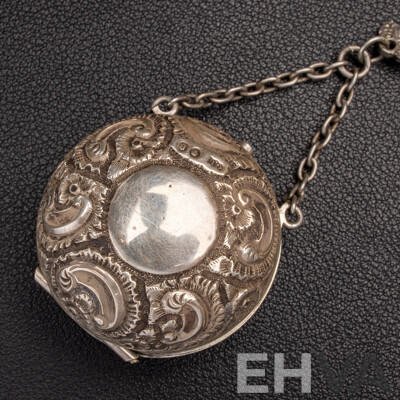 Antique Sterling Silver Chatelaine with Cherub Motifs and (5) Sterling Silver Attachments, Letter of Provenance, 173.0 Grams C.1849-1888