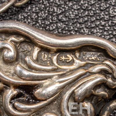 Antique Sterling Silver Chatelaine with Cherub Motifs and (5) Sterling Silver Attachments, Letter of Provenance, 173.0 Grams C.1849-1888