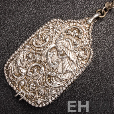 Antique Sterling Silver Chatelaine with Cherub Motifs and (5) Sterling Silver Attachments, Letter of Provenance, 173.0 Grams C.1849-1888