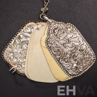 Antique Sterling Silver Chatelaine with Cherub Motifs and (5) Sterling Silver Attachments, Letter of Provenance, 173.0 Grams C.1849-1888