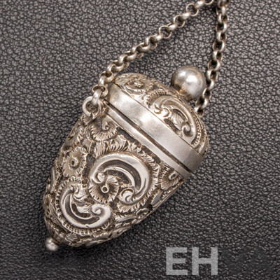 Antique Sterling Silver Chatelaine with Cherub Motifs and (5) Sterling Silver Attachments, Letter of Provenance, 173.0 Grams C.1849-1888