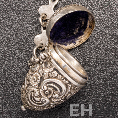 Antique Sterling Silver Chatelaine with Cherub Motifs and (5) Sterling Silver Attachments, Letter of Provenance, 173.0 Grams C.1849-1888