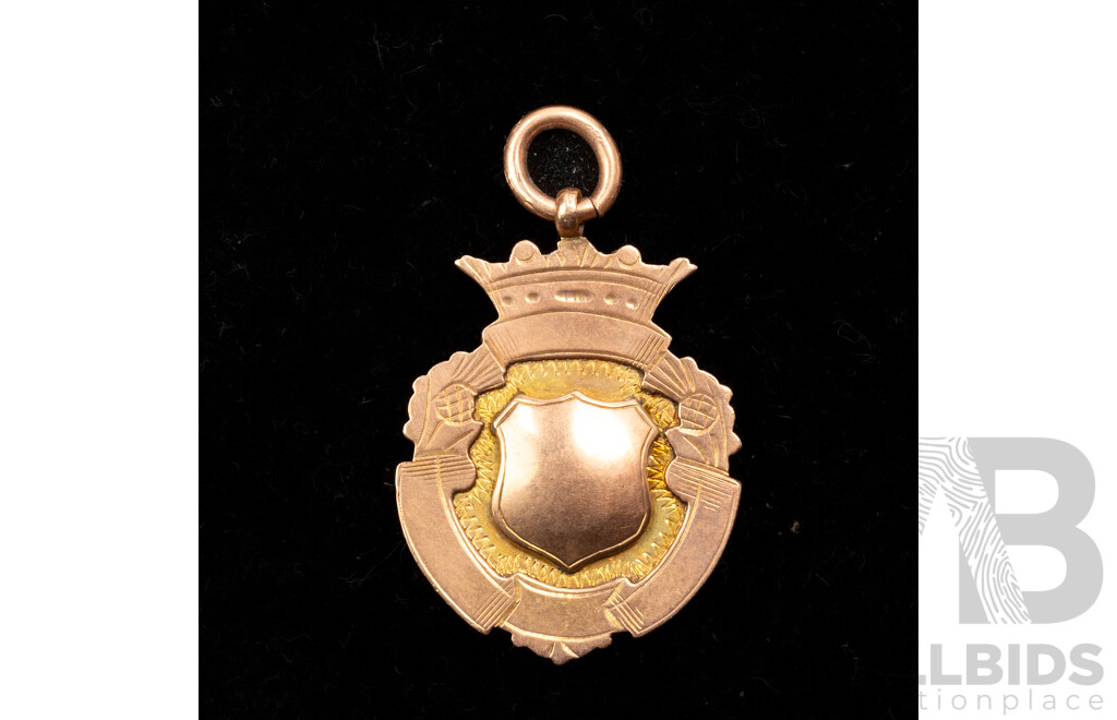 Antique 9ct Winners Medal Pendant with Cartouche, Dated 1926, 30mm, 4.21 Grams