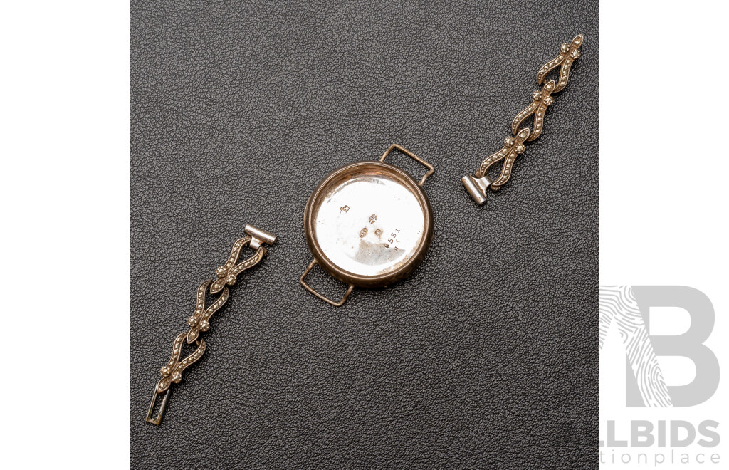 Antique Sterling Silver 31mm Watch Casing, Hallmarked London 1918, 6551 & SS Straps, 14.52 Grams