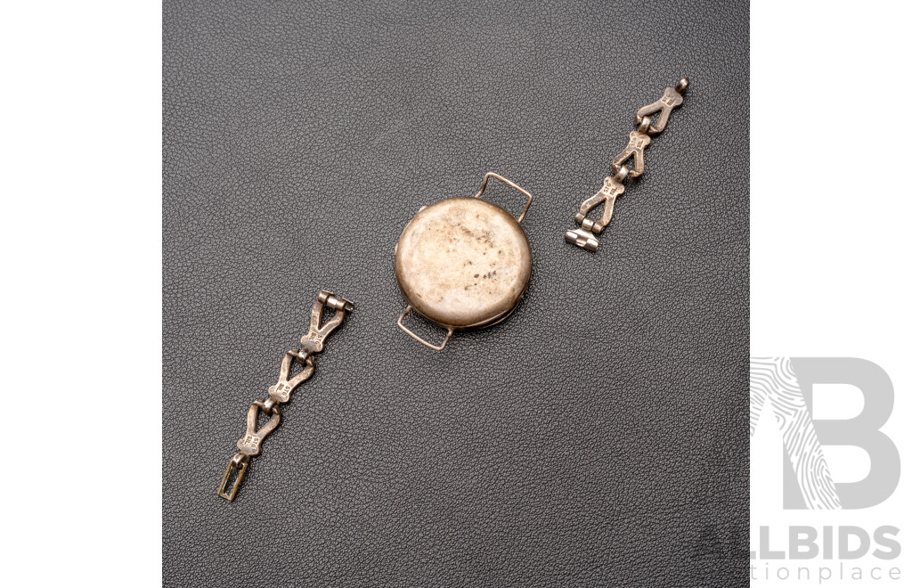 Antique Sterling Silver 31mm Watch Casing, Hallmarked London 1918, 6551 & SS Straps, 14.52 Grams