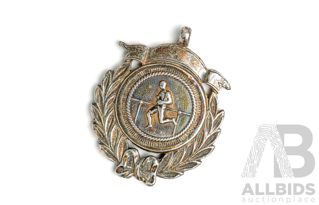 Antique Sterling Silver Running Medal Pendant, Birmingham 1924, 39mm, 21.74 Grams
