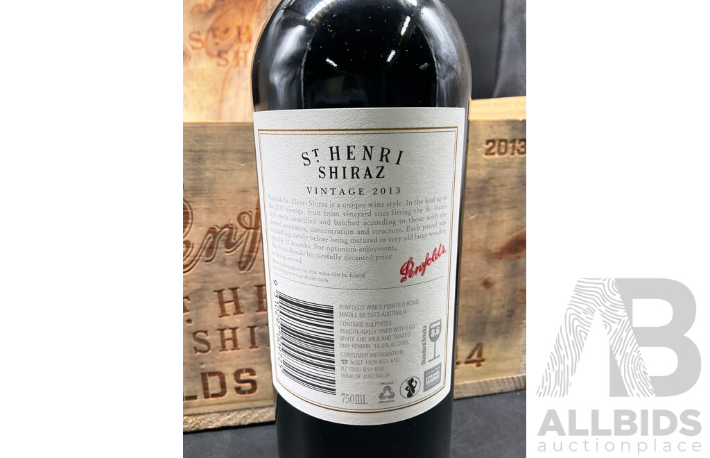 PENFOLDS St Henri SHIRAZ Vintage 2013 750ml -  6 Bottles in Timber Box