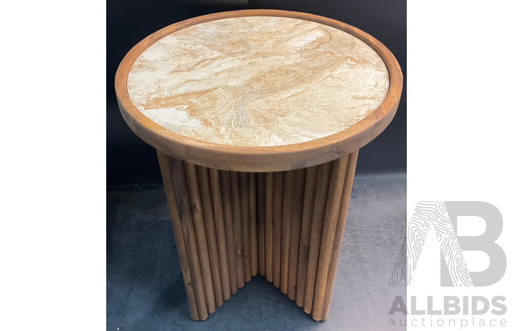 Marquee 400 X 400 X 480mm Natural Marble Tile Fluted Side Table
