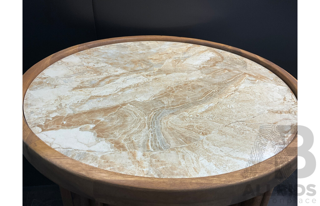 Marquee 400 X 400 X 480mm Natural Marble Tile Fluted Side Table