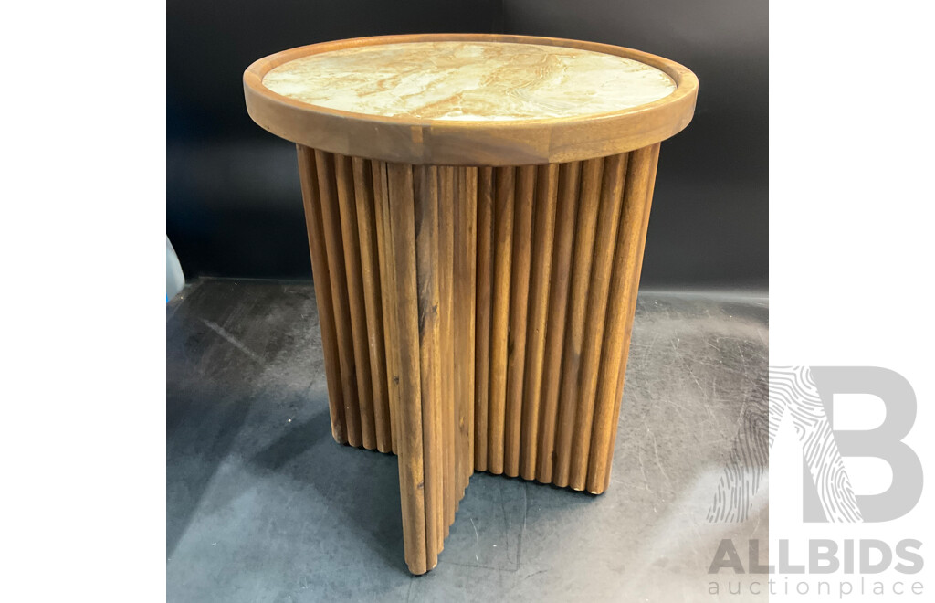 Marquee 400 X 400 X 480mm Natural Marble Tile Fluted Side Table