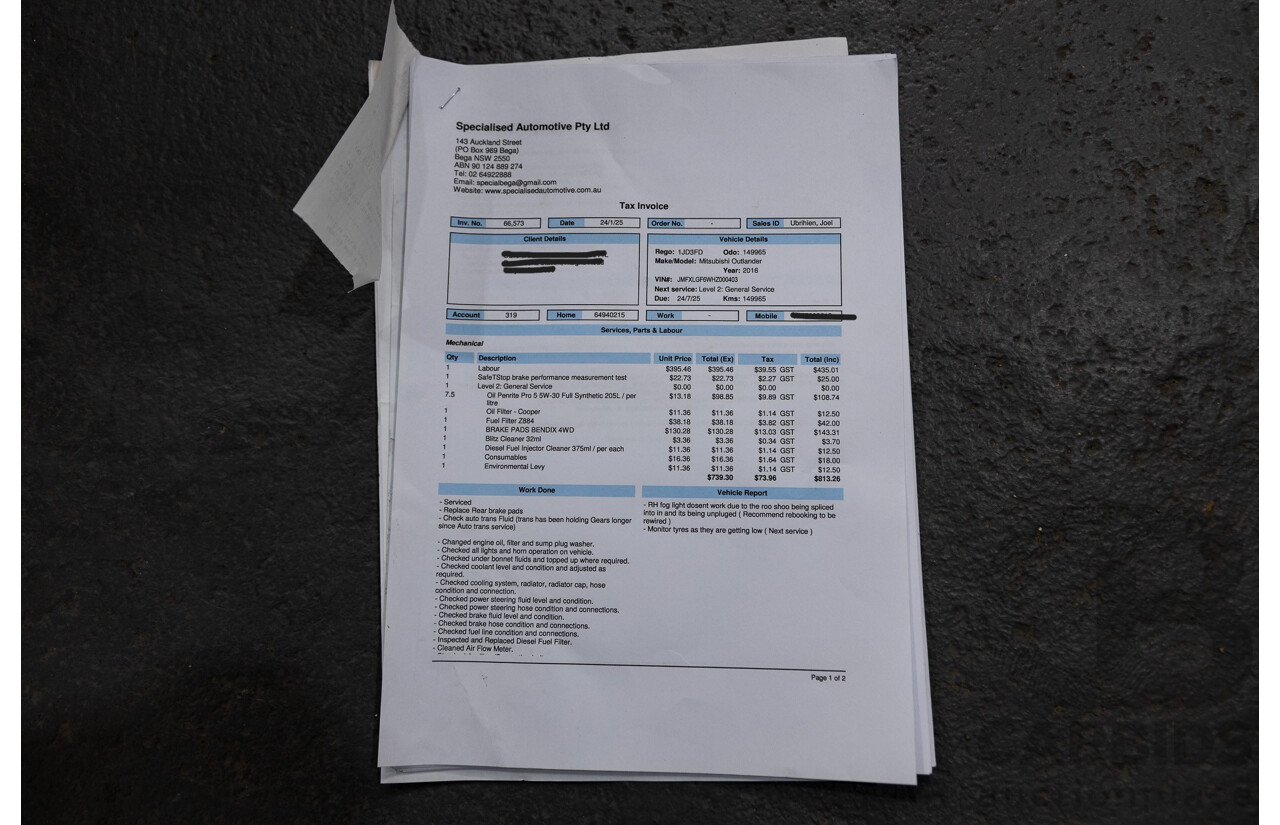 11/2016 Mitsubishi Outlander LS Safety Pack (4x4) ZK MY16 4d Wagon White Turbo Diesel 2.2L - 7 Seater