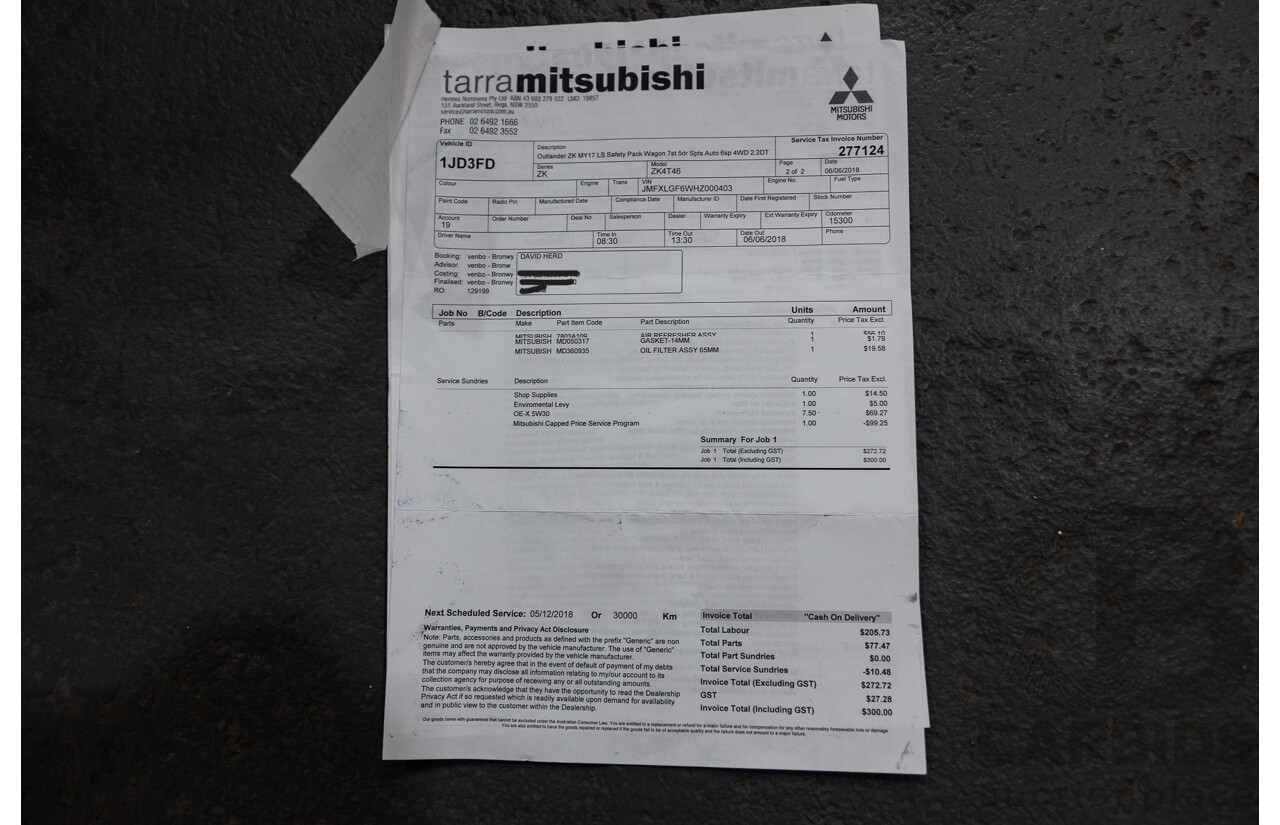 11/2016 Mitsubishi Outlander LS Safety Pack (4x4) ZK MY16 4d Wagon White Turbo Diesel 2.2L - 7 Seater