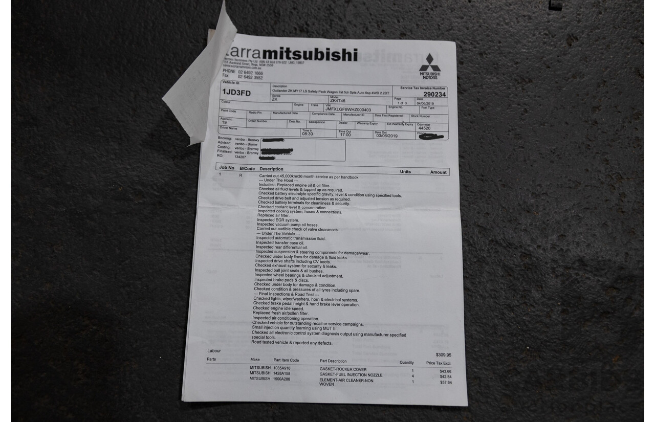 11/2016 Mitsubishi Outlander LS Safety Pack (4x4) ZK MY16 4d Wagon White Turbo Diesel 2.2L - 7 Seater