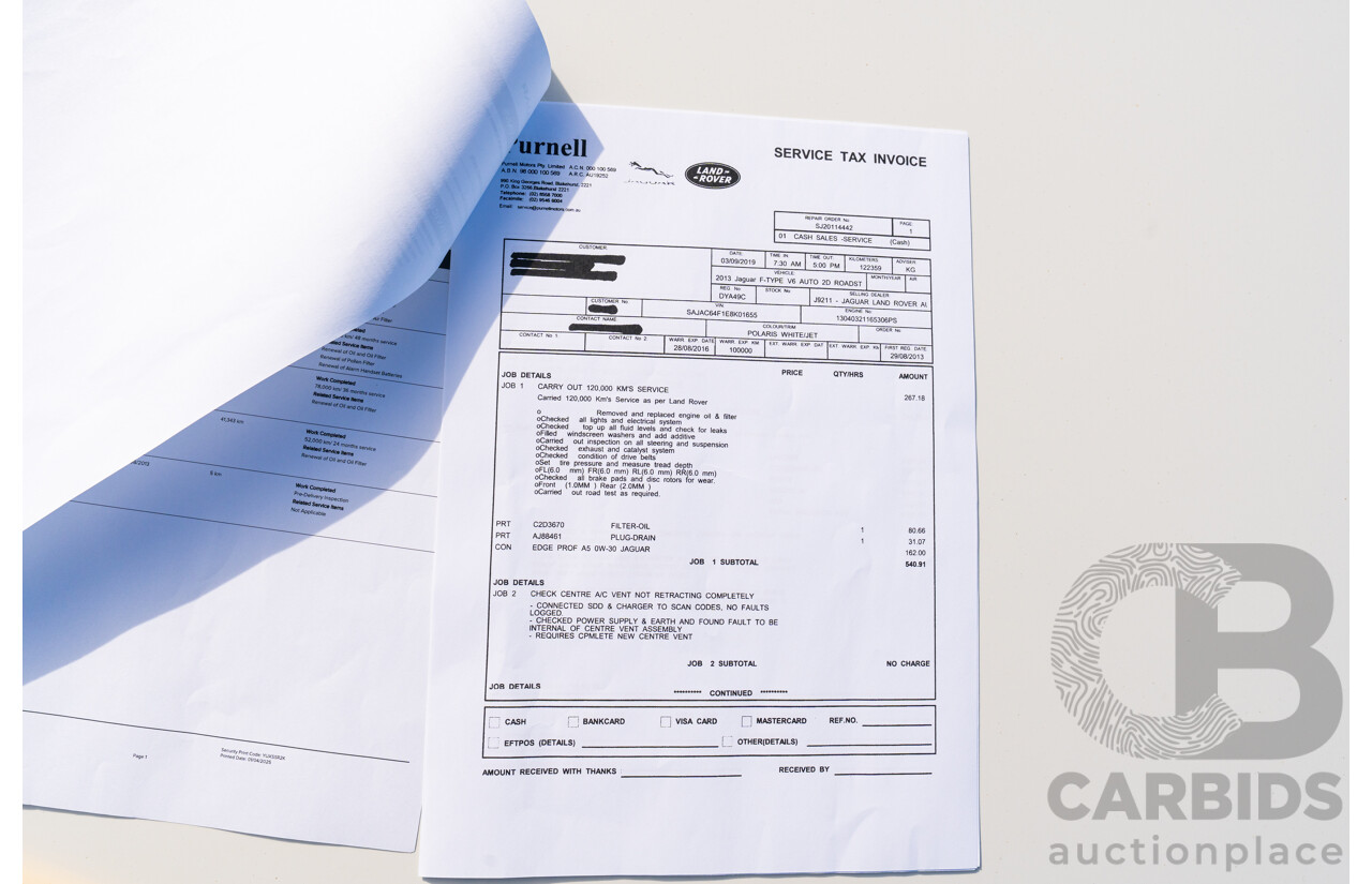 8/2013 Jaguar F-Type X152 2d Roadster Polaris White Supercharged V6 3.0L