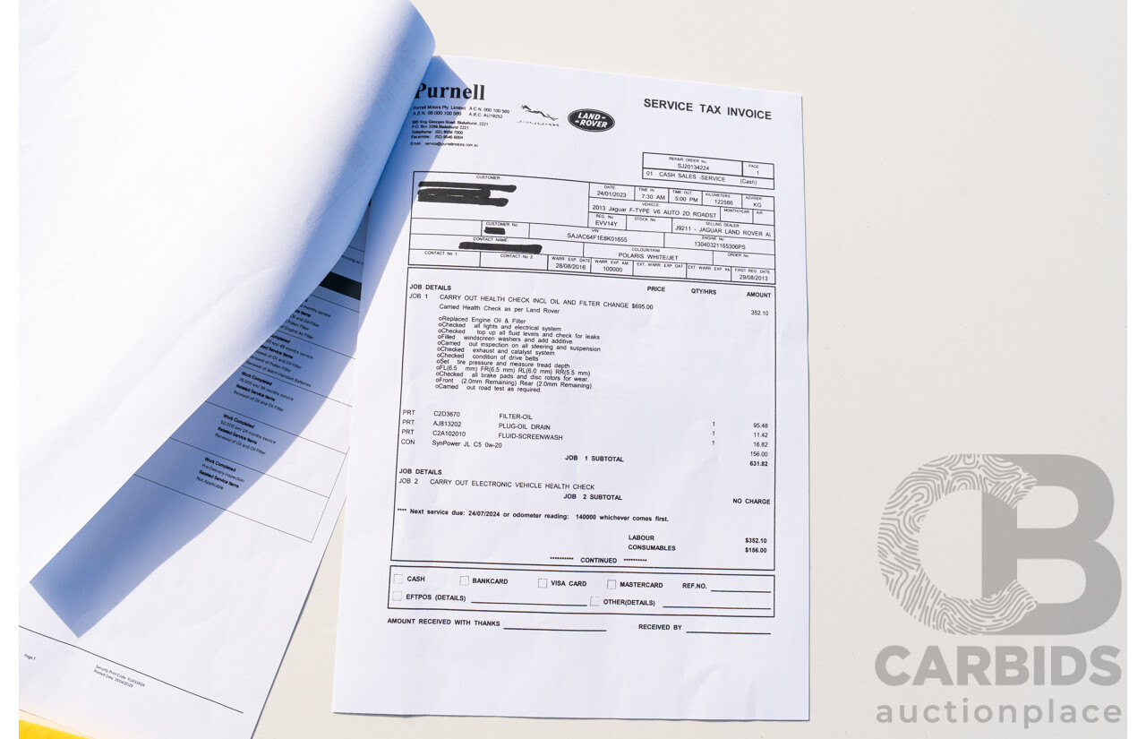 8/2013 Jaguar F-Type X152 2d Roadster Polaris White Supercharged V6 3.0L