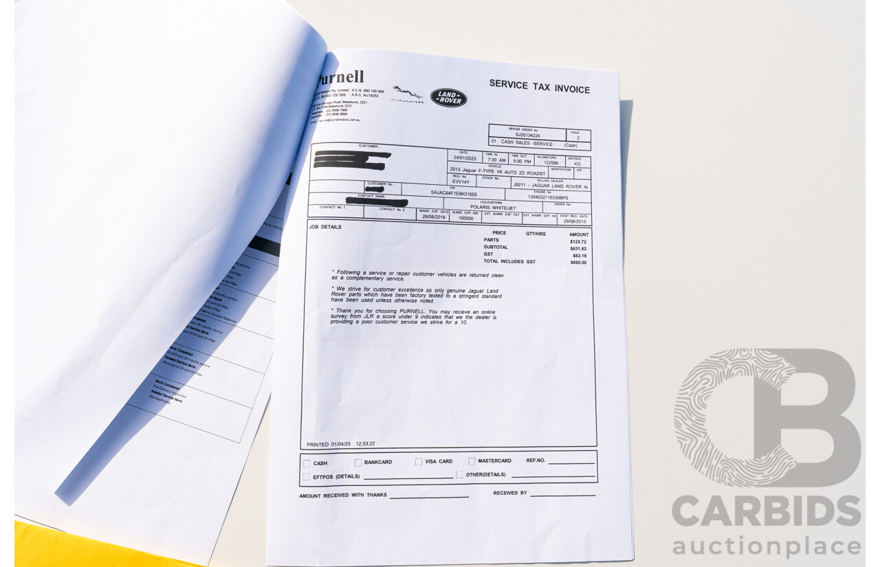 8/2013 Jaguar F-Type X152 2d Roadster Polaris White Supercharged V6 3.0L