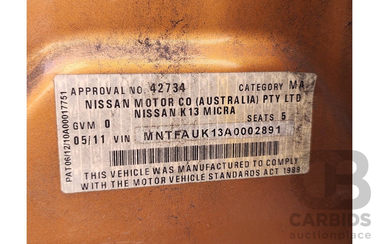 5/2011 Nissan Micra ST-L K13 5d Hatchback Gold 1.5L