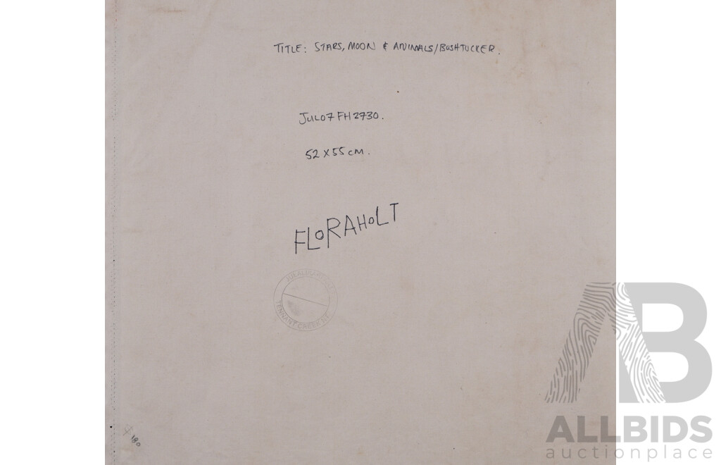 Flora Holt, (20th Century, Indigenous-Australian), Star, Moon & Animals/Bushtucker and More, Collection of Four Acrylics on Canvas, 67 x 67 cm (largest canvas) (4)