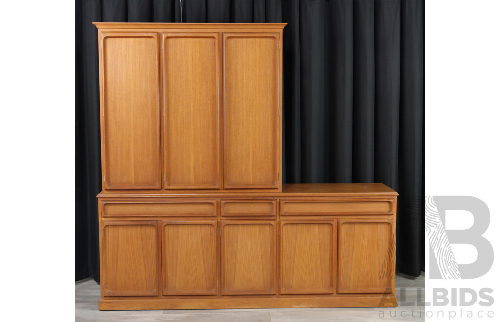 Modern Two Piece Teak Three Draw Wall Unit
