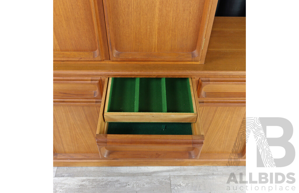 Modern Two Piece Teak Three Draw Wall Unit