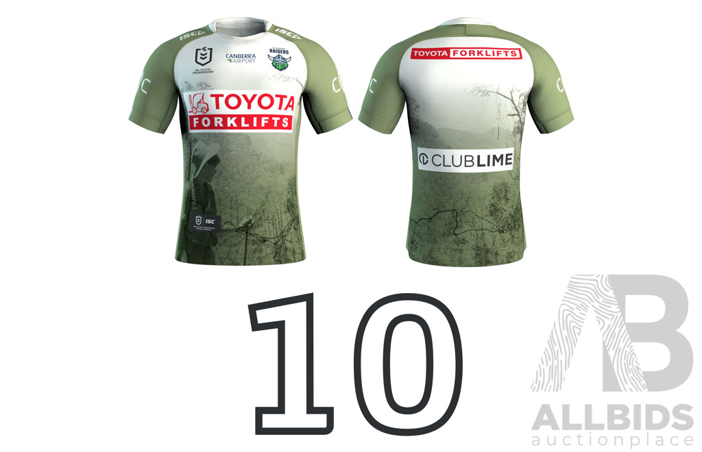 10. Joe Tapine (C) - Match Worn and Signed Canberra Raiders 2025 ANZAC Jersey - Round 8 V Dolphins - Proceeds Towards ANZAC Foundation