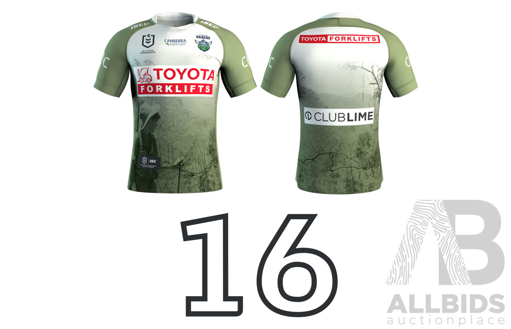 16. Josh Papalii - Match Worn and Signed Canberra Raiders 2025 ANZAC Jersey - Round 8 V Dolphins - Proceeds Towards ANZAC Foundation