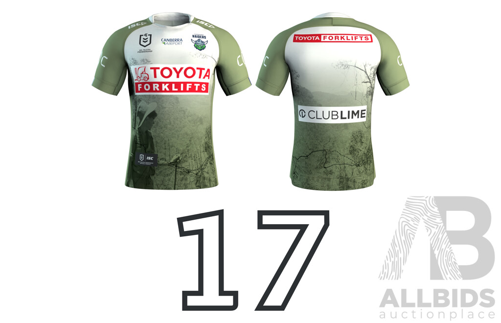 17. Ata Mariota - Match Worn and Signed Canberra Raiders 2025 ANZAC Jersey - Round 8 V Dolphins - Proceeds Towards ANZAC Foundation