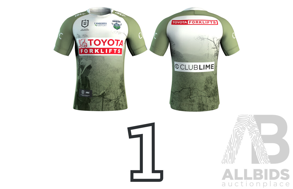 1. Kaeo Weekes - Match Worn and Signed Canberra Raiders 2025 ANZAC Jersey - Round 8 V Dolphins - Proceeds Towards ANZAC Foundation