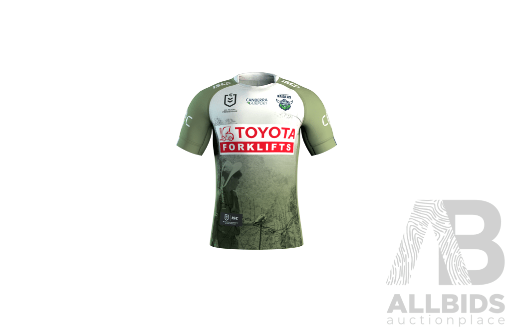 Signed by Head Coach Ricky Stuart - Match Worn and Signed Canberra Raiders 2025 ANZAC Jersey - Round 8 V Dolphins - Proceeds Towards ANZAC Foundation