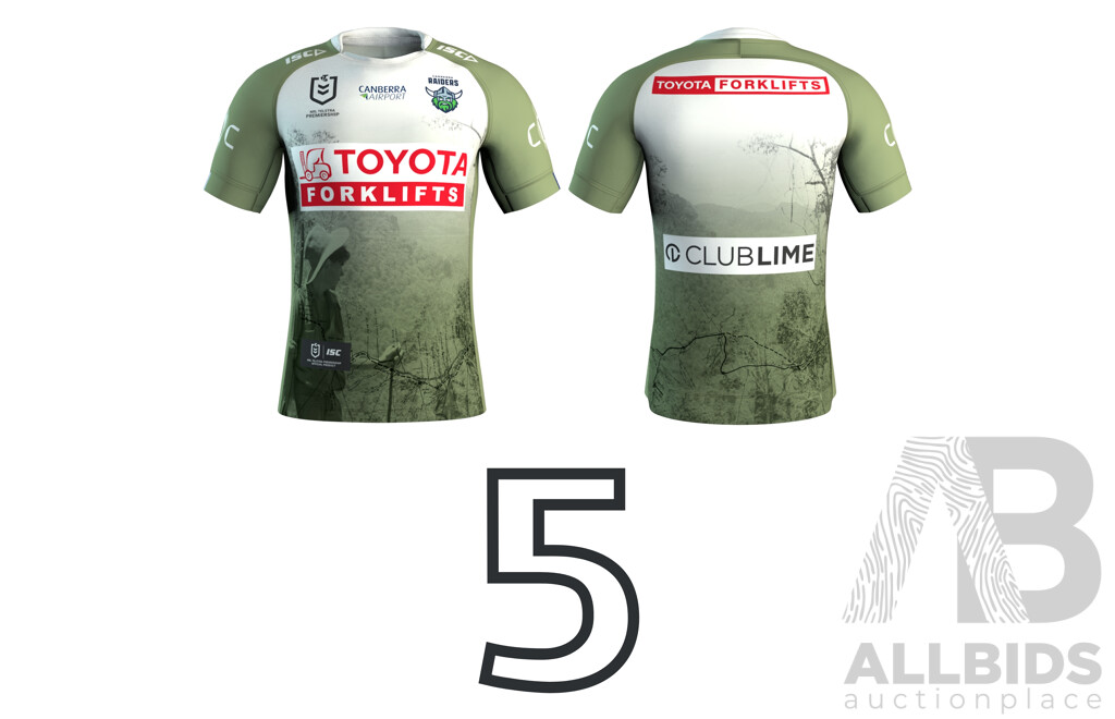5. Xavier Savage - Match Worn and Signed Canberra Raiders 2025 ANZAC Jersey - Round 8 V Dolphins - Proceeds Towards ANZAC Foundation