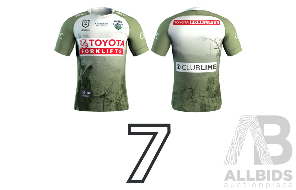 7. Jamal Fogarty - Match Worn and Signed Canberra Raiders 2025 ANZAC Jersey - Round 8 V Dolphins - Proceeds Towards ANZAC Foundation