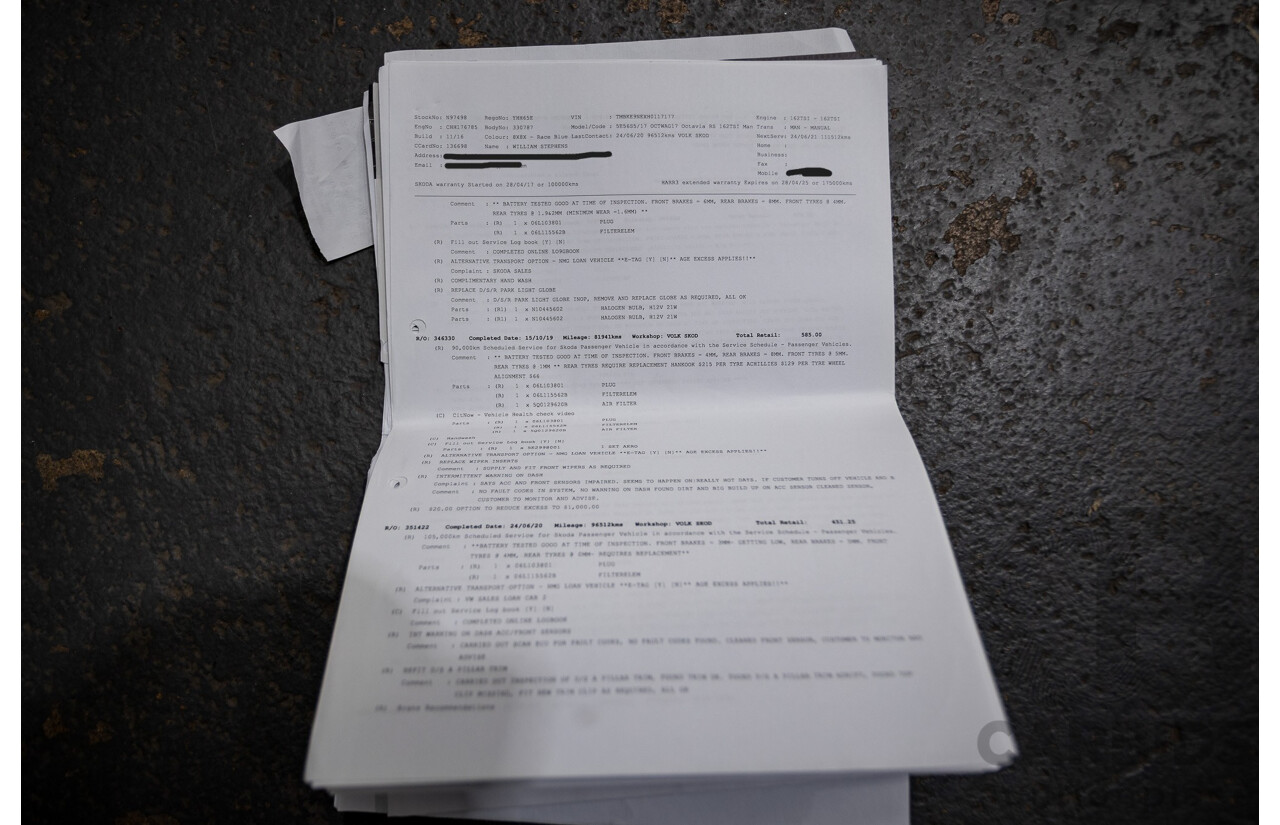 1/2017 Skoda Octavia RS 162 TSI NE MY17 4d Wagon Race Blue Metallic Turbo 2.0L