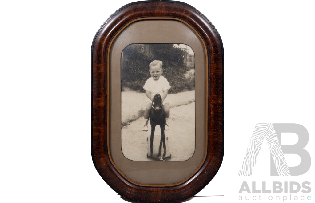 Artist Unknown, (Early 20th Century, Australian), Boy on Rocking Horse, Vintage Photograph, 52.5 x 34.5 cm (frame)
