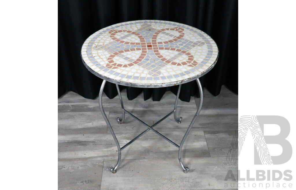 Metal Three Piece Patio Suite with Round Mosaic Tile Top