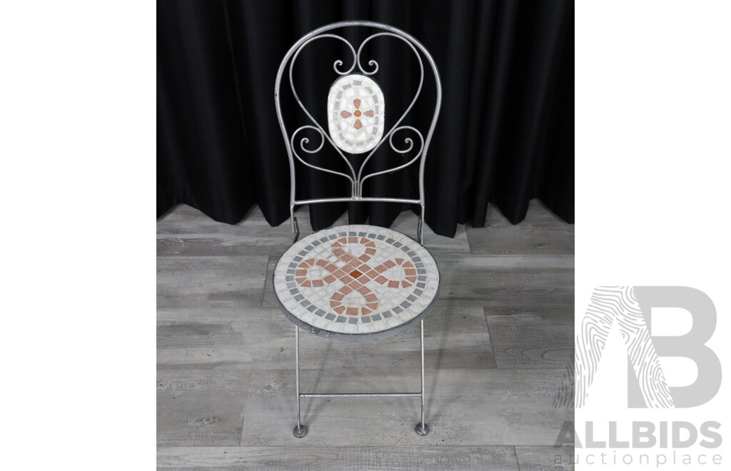 Metal Three Piece Patio Suite with Round Mosaic Tile Top