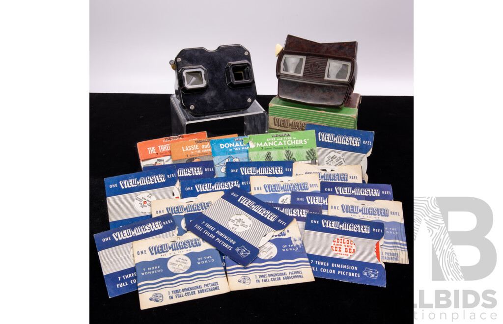 Two Vintage Bakelite Viewmasters Along with Collection Approx 20 Slides in Original Box